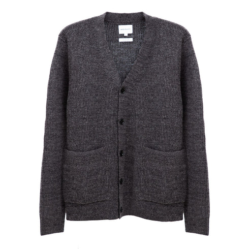 Norse Project sLoki Wool Cotton Rib Cardigan Grey Melange N45-0618 Degli Uberti